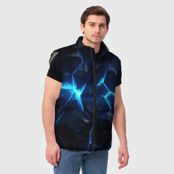 Мужской жилет Синий неоновый разлом черной абстракции, цвет: 3D-светло-серый — фото 2