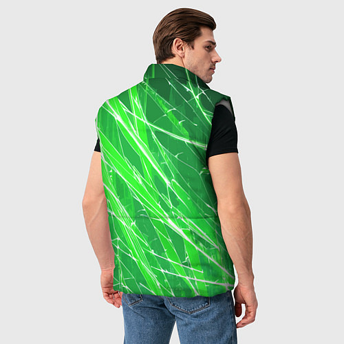 Мужской жилет Белые линии на зелёном фоне / 3D-Светло-серый – фото 4