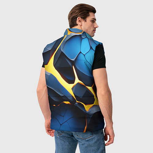 Мужской жилет Желтая лава на синих плитах / 3D-Черный – фото 4