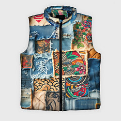 Мужской жилет Японские мотивы на дениме, цвет: 3D-черный
