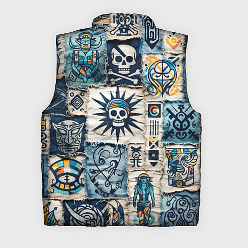 Мужской жилет Пэчворк деним с пиратами / 3D-Светло-серый – фото 2