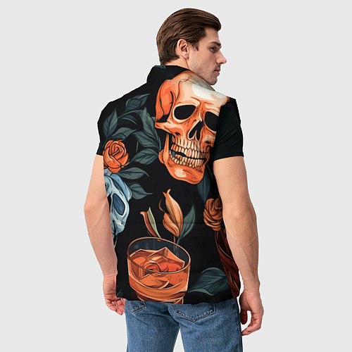 Мужской жилет Кусты черепов с розами и пионами / 3D-Черный – фото 4