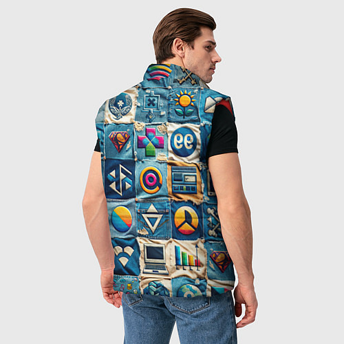 Мужской жилет Пэчворк деним из девяностых / 3D-Красный – фото 4