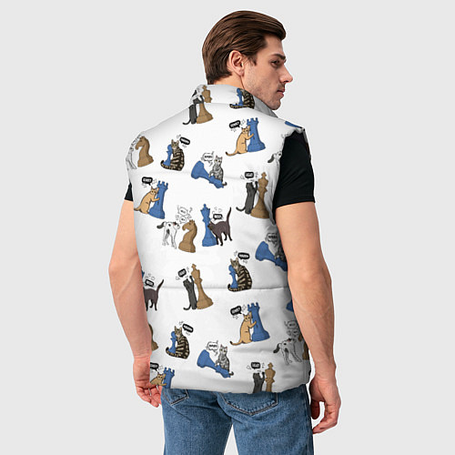 Мужской жилет Котики и шахматы белый / 3D-Черный – фото 4