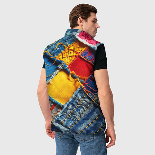 Мужской жилет Colorful denim patchwork - ai art / 3D-Черный – фото 4