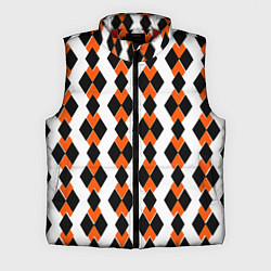 Мужской жилет Чёрные и оранжевые ромбы на белом фоне, цвет: 3D-красный