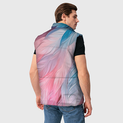 Мужской жилет Пастельно-голубые и розовые перья / 3D-Черный – фото 4