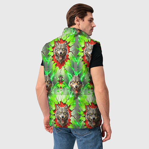 Мужской жилет Волки из зеленого паттерна / 3D-Черный – фото 4