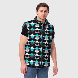 Мужской жилет Синий с черным и белым геометрический узор, цвет: 3D-светло-серый — фото 2