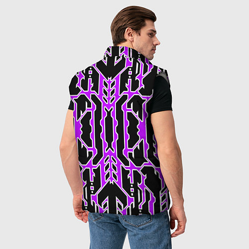 Мужской жилет Техно фиолетовые линии с белой обводкой на чёрном / 3D-Светло-серый – фото 4