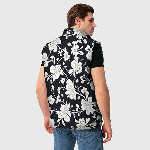 Мужской жилет Патерн белых цветов на черном фоне / 3D-Черный – фото 4