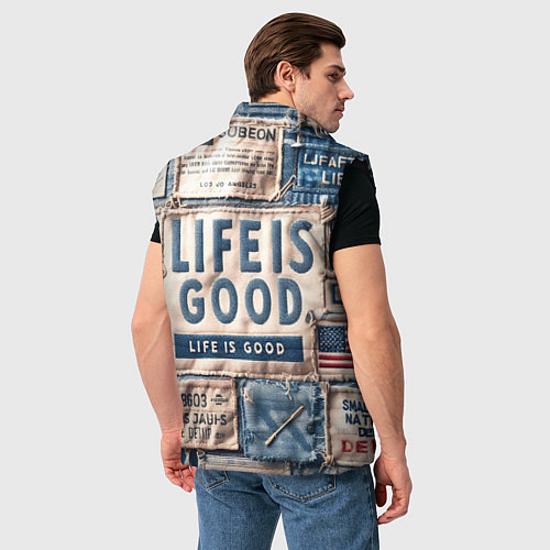 Мужской жилет Жизнь прекрасна- пэчворк / 3D-Черный – фото 4