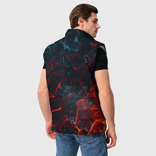Мужской жилет Темная абстракция с разломом красных плит / 3D-Светло-серый – фото 4