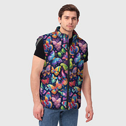 Мужской жилет Бабочки в паттерне разноцветный яркий фон, цвет: 3D-светло-серый — фото 2