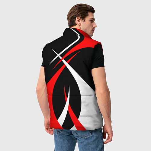 Мужской жилет Красные и белые линии / 3D-Черный – фото 4