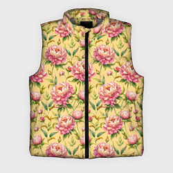 Мужской жилет Крупные пионы садовые цветы бутоны паттерн, цвет: 3D-светло-серый