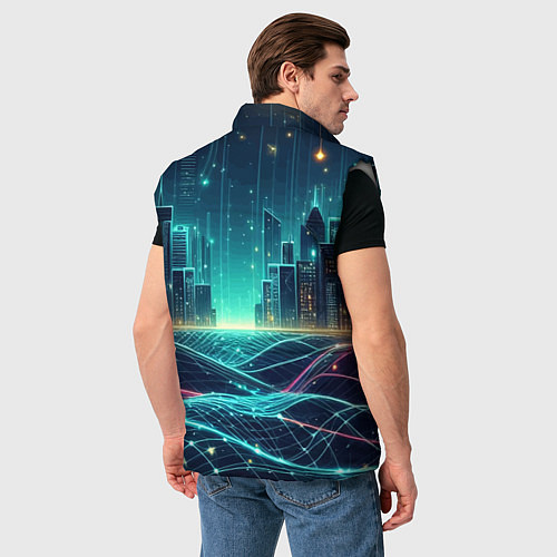 Мужской жилет Metropolis - vaporwave neon glow / 3D-Светло-серый – фото 4