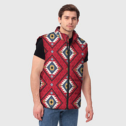 Мужской жилет Этнические ромбы на красном, цвет: 3D-черный — фото 2