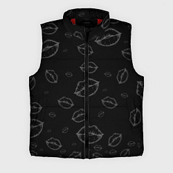 Мужской жилет Паттерн серый контур губ на чёрном - lips black, цвет: 3D-красный