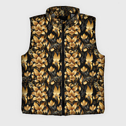 Мужской жилет Золотые листья на черном фоне, цвет: 3D-светло-серый