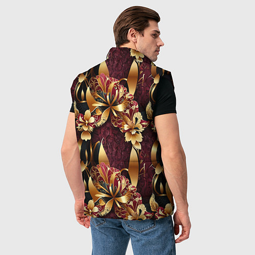 Мужской жилет Золотые лилии на красном бархатном фоне / 3D-Черный – фото 4