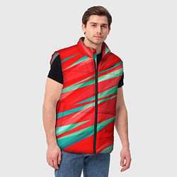 Мужской жилет Красный и бирюзовый абстрактный полосы, цвет: 3D-светло-серый — фото 2