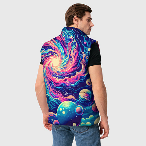 Мужской жилет Разноцветный бескрайний космос - нейросеть / 3D-Черный – фото 4