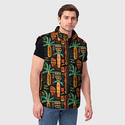 Мужской жилет Африканские узоры ананас, цвет: 3D-черный — фото 2