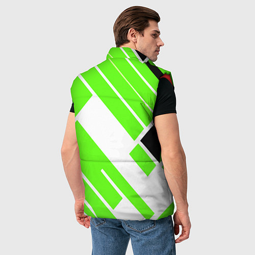 Мужской жилет Зелёные широкие линии на белом фоне / 3D-Красный – фото 4