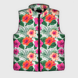 Мужской жилет Цветы гибискуса и листья мальмы летний тропический, цвет: 3D-черный