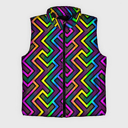 Мужской жилет Радужный неоновый лабиринт узор, цвет: 3D-черный