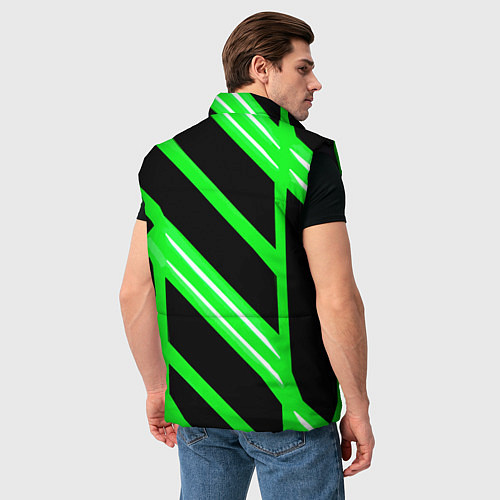 Мужской жилет Чёрно-белые полосы на зелёном фоне / 3D-Черный – фото 4