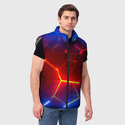Мужской жилет Светящиеся лавой неоновые плиты в разломе, цвет: 3D-светло-серый — фото 2