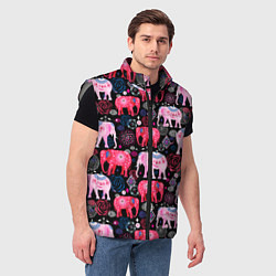 Мужской жилет Орнамент разноцветных слонов, цвет: 3D-светло-серый — фото 2