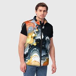 Мужской жилет Белые и персиковые разводы на черном фоне, цвет: 3D-светло-серый — фото 2