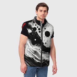 Мужской жилет Чёрно-белая абстракция - кляксы, цвет: 3D-красный — фото 2