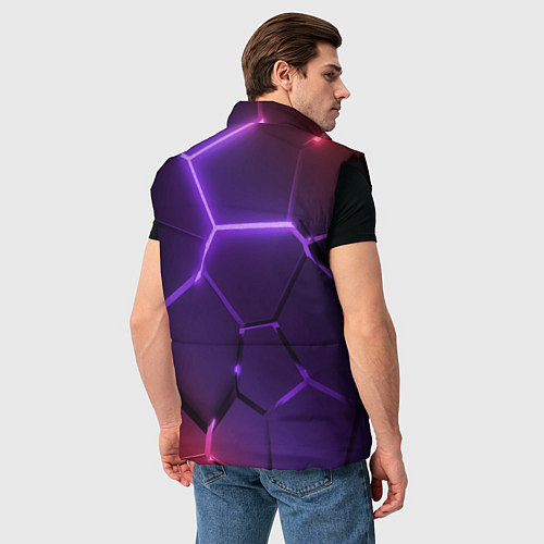 Мужской жилет Красно-фиолетовые неоновые плиты в разломе / 3D-Черный – фото 4