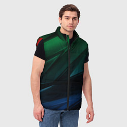 Мужской жилет Зелено-синие абстрактные объемные полосы, цвет: 3D-красный — фото 2