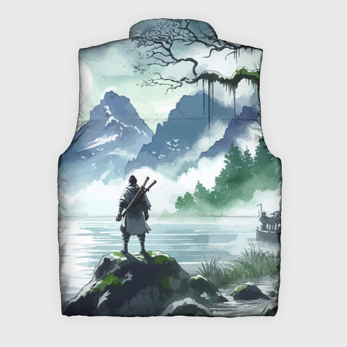 Мужской жилет Самурай на берегу горного озера - нейросеть / 3D-Светло-серый – фото 2