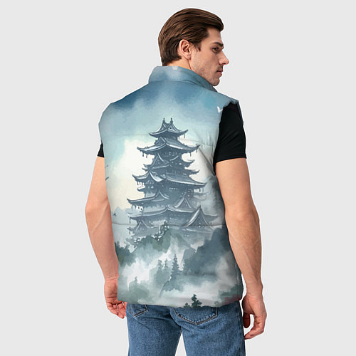 Мужской жилет Японская пагода в тумане - нейросеть / 3D-Черный – фото 4