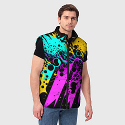 Мужской жилет Разноцветная неоновая абстракция - нейроарт, цвет: 3D-черный — фото 2
