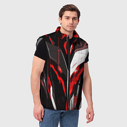 Мужской жилет Красно-белый абстрактный демонический шлем, цвет: 3D-светло-серый — фото 2