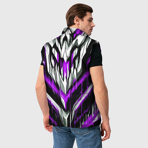 Мужской жилет Фиолетово-белые ломаные клыки / 3D-Черный – фото 4