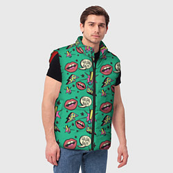 Мужской жилет Губы и молния поп арт, цвет: 3D-красный — фото 2