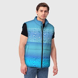 Мужской жилет Синие и белые волны, цвет: 3D-черный — фото 2