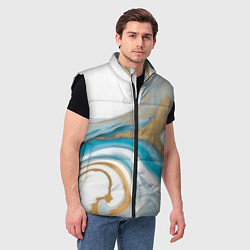 Мужской жилет Бело-голубой с золотом абстрактный узор, цвет: 3D-черный — фото 2
