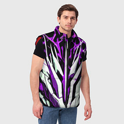 Мужской жилет Чёрный фон, фиолетово-белая абстракция, цвет: 3D-красный — фото 2