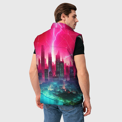 Мужской жилет Неоновая гроза в мегаполисе - удар молнии / 3D-Светло-серый – фото 4
