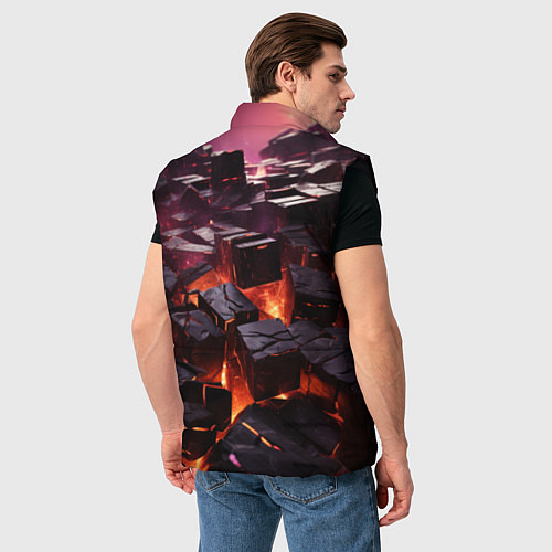 Мужской жилет Черные абстрактные квадратные камни в лаве / 3D-Черный – фото 4