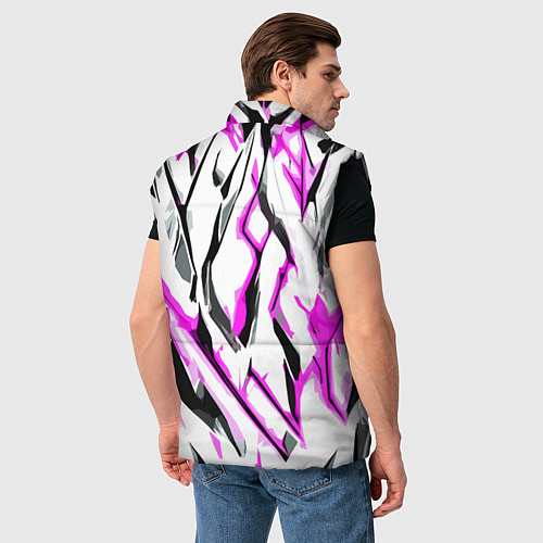 Мужской жилет Чёрно-розовые агрессивные полосы на белом фоне / 3D-Черный – фото 4